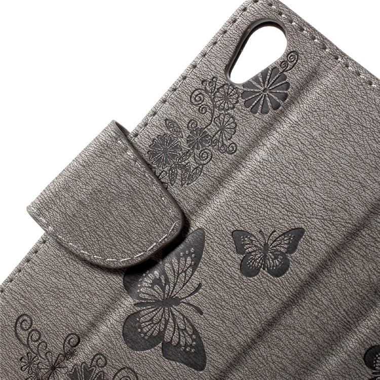 Imprinted Butterfly Flowers Leather Wallet Phone Cover for Sony Xperia XA1 - Grey-5