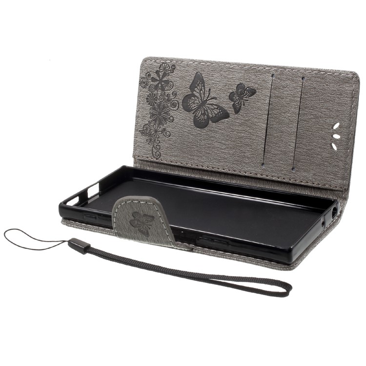 Imprinted Butterfly Flowers Leather Wallet Phone Cover for Sony Xperia XA1 - Grey-6