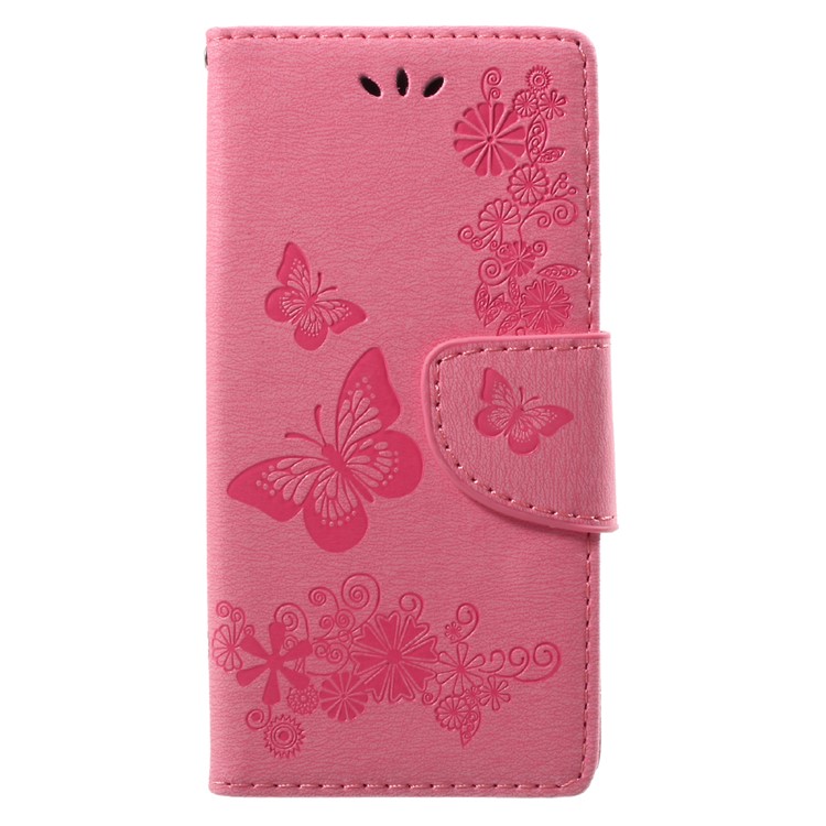 Imprinted Butterfly Flowers Leather Wallet Phone Casing for Sony Xperia XA1 - Pink-1