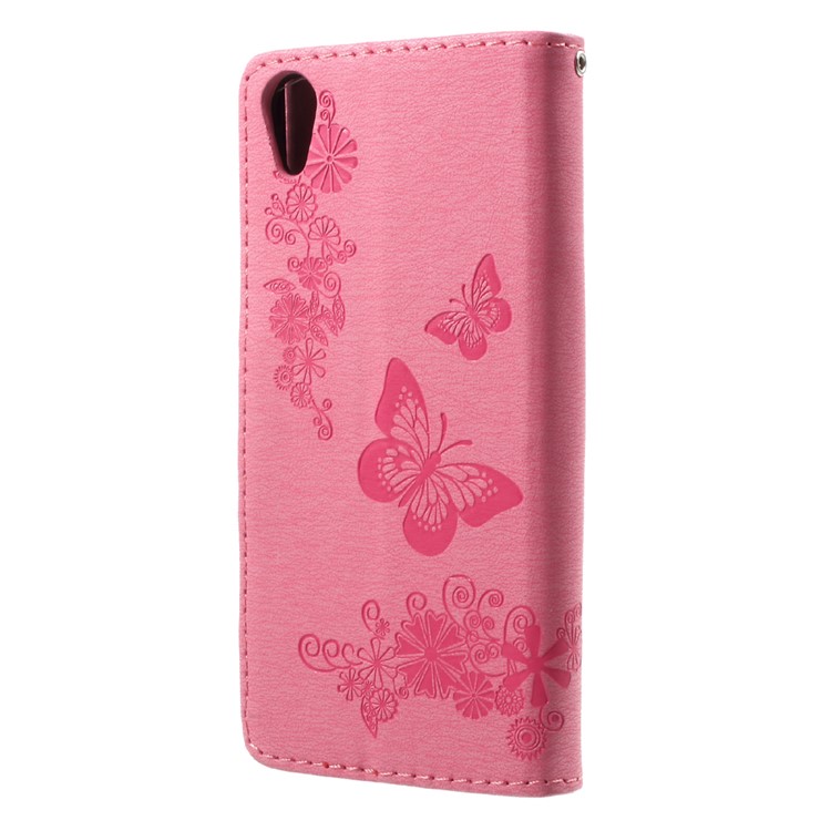 Imprinted Butterfly Flowers Leather Wallet Phone Casing for Sony Xperia XA1 - Pink-2