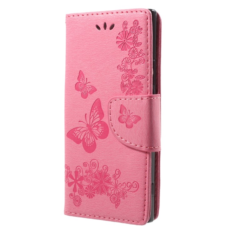 Imprinted Butterfly Flowers Leather Wallet Phone Casing for Sony Xperia XA1 - Pink-3