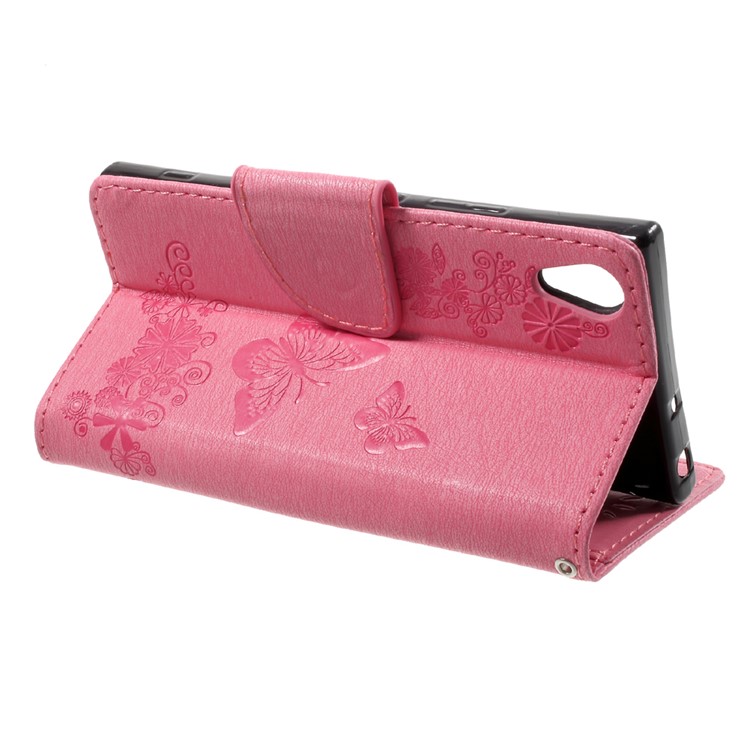 Imprinted Butterfly Flowers Leather Wallet Phone Casing for Sony Xperia XA1 - Pink-4