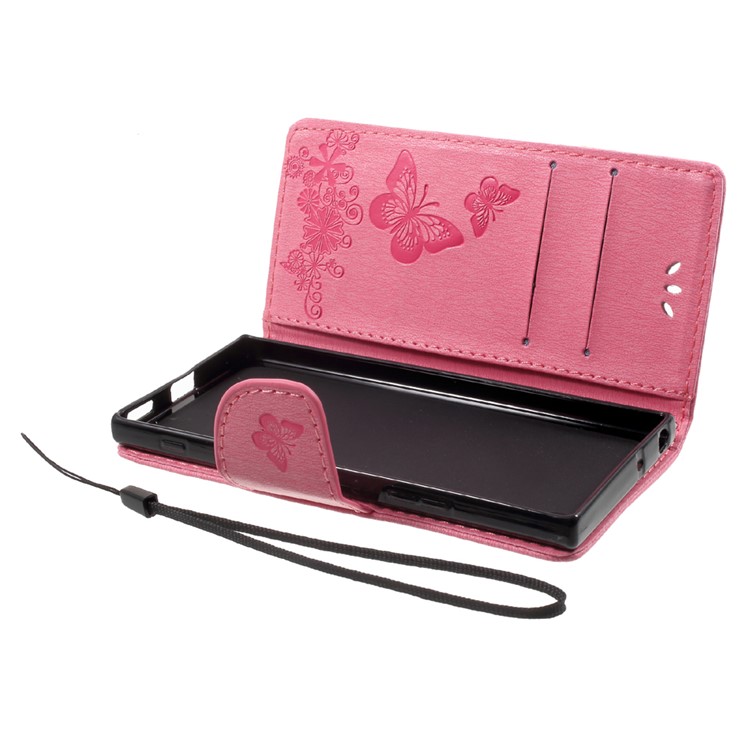 Imprinted Butterfly Flowers Leather Wallet Phone Casing for Sony Xperia XA1 - Pink-5