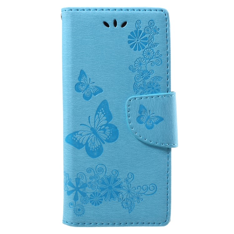 Impressora Borboleta Flores Couro Carteira Acessório Telefone Shell para Sony Xperia XA1 - Azul-1