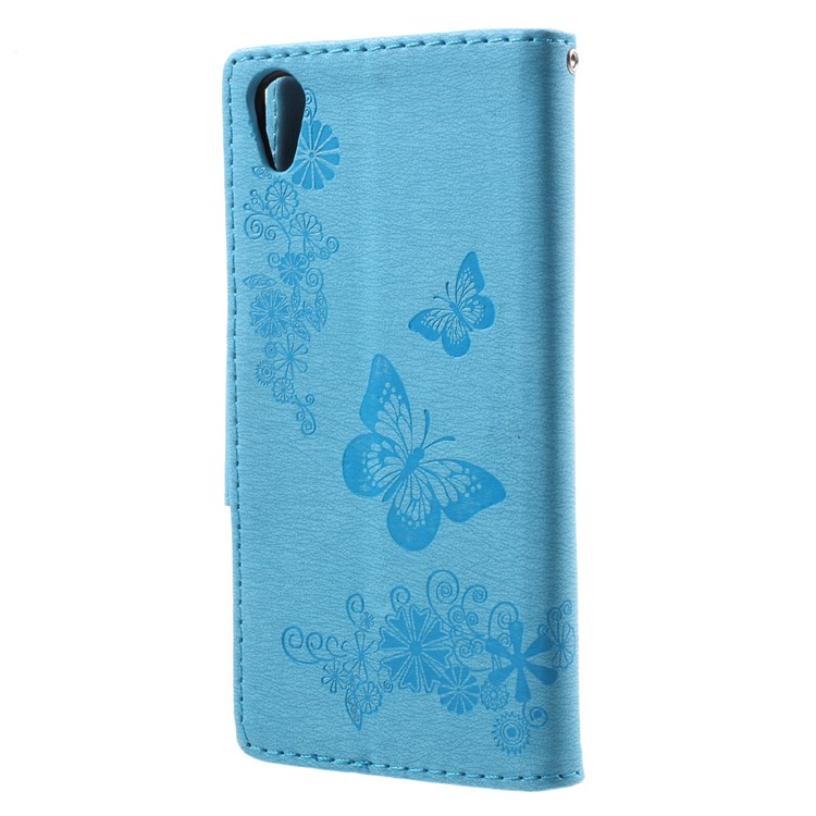 Impressora Borboleta Flores Couro Carteira Acessório Telefone Shell para Sony Xperia XA1 - Azul-2