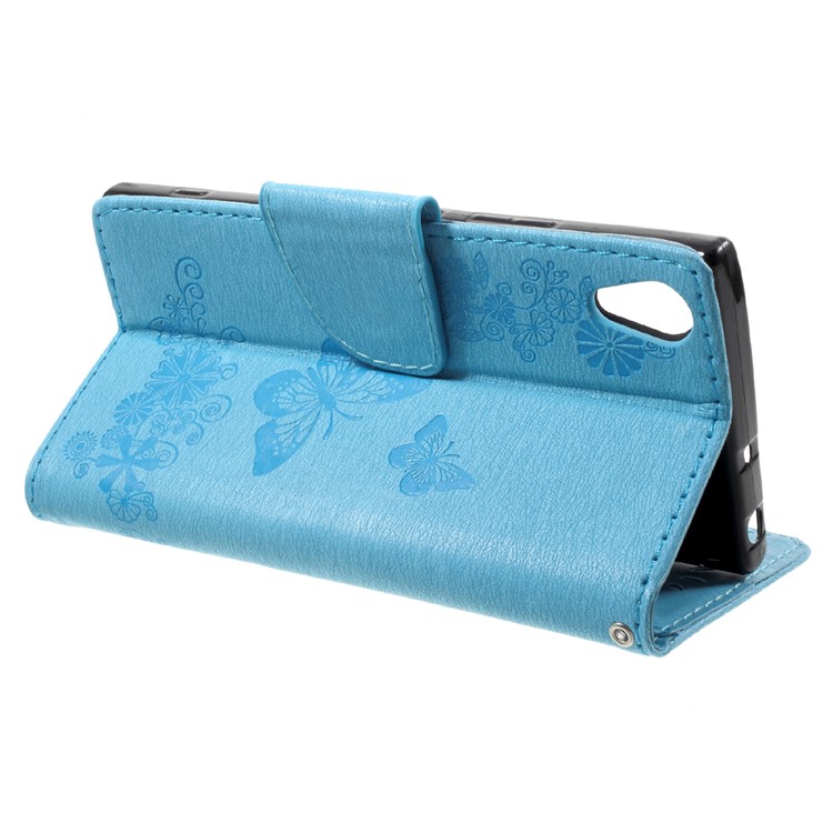 Impressora Borboleta Flores Couro Carteira Acessório Telefone Shell para Sony Xperia XA1 - Azul-4