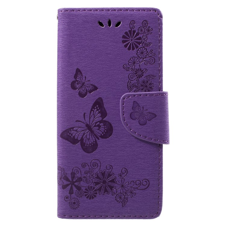 Imprinted Butterfly Flowers Leather Wallet Cellphone Cover for Sony Xperia XA1 - Purple-1