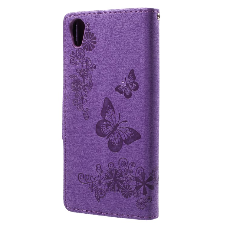 Imprinted Butterfly Flowers Leather Wallet Cellphone Cover for Sony Xperia XA1 - Purple-2