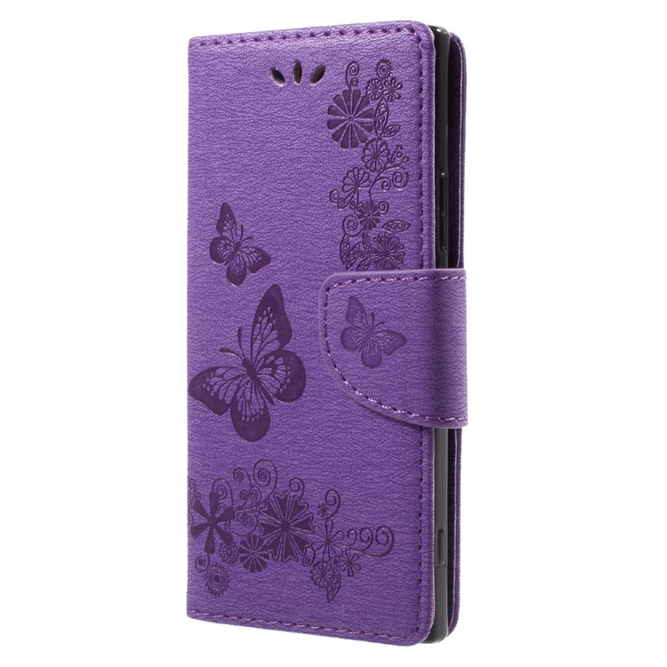 Imprinted Butterfly Flowers Leather Wallet Cellphone Cover for Sony Xperia XA1 - Purple-3