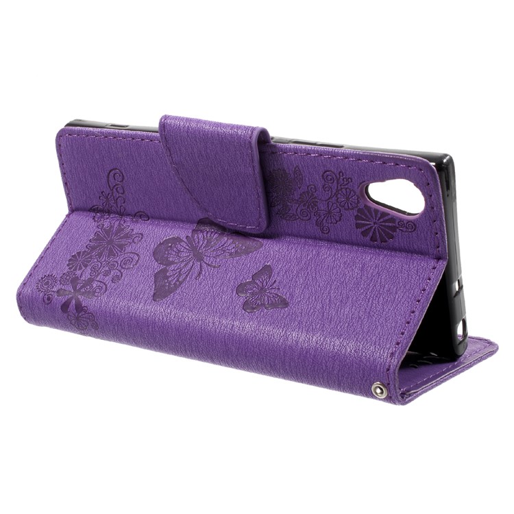 Imprinted Butterfly Flowers Leather Wallet Cellphone Cover for Sony Xperia XA1 - Purple-4