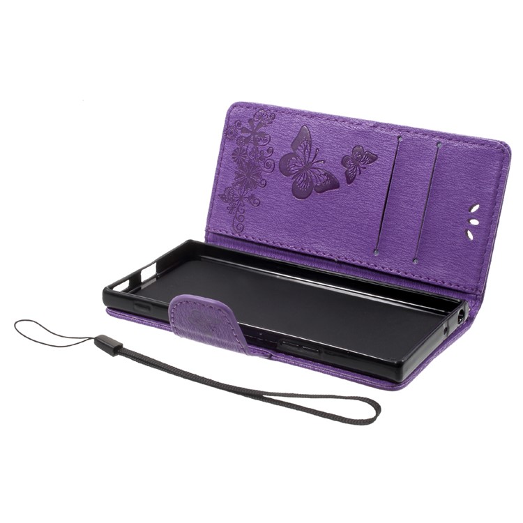 Imprinted Butterfly Flowers Leather Wallet Cellphone Cover for Sony Xperia XA1 - Purple-5