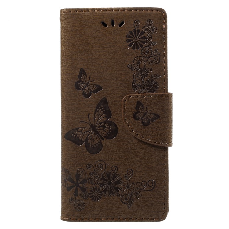 Imprinted Butterfly Flowers Leather Wallet Cellphone Shell for Sony Xperia XA1 - Brown-1