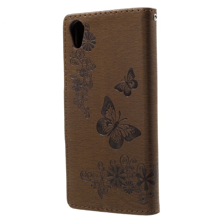 Imprinted Butterfly Flowers Leather Wallet Cellphone Shell for Sony Xperia XA1 - Brown-2