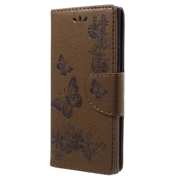 Imprinted Butterfly Flowers Leather Wallet Cellphone Shell for Sony Xperia XA1 - Brown-3