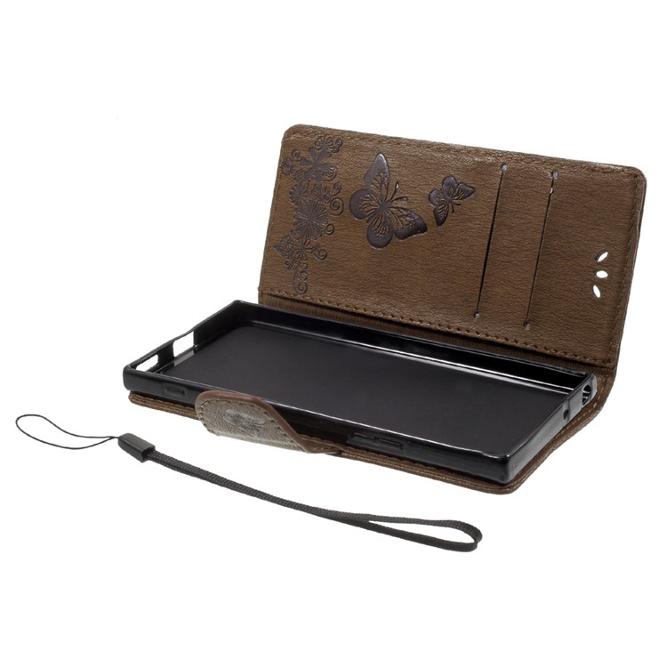 Imprinted Butterfly Flowers Leather Wallet Cellphone Shell for Sony Xperia XA1 - Brown-5