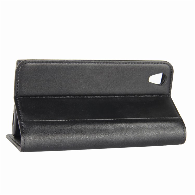 Genuine Split Leather Wallet Phone Casing Shell with Stand for Sony Xperia L1 - Black-4