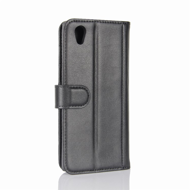 Genuine Split Leather Wallet Phone Casing Shell with Stand for Sony Xperia L1 - Black-5