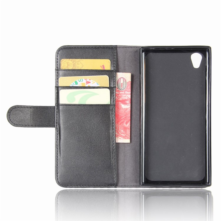Genuine Split Leather Wallet Phone Casing Shell with Stand for Sony Xperia L1 - Black-7