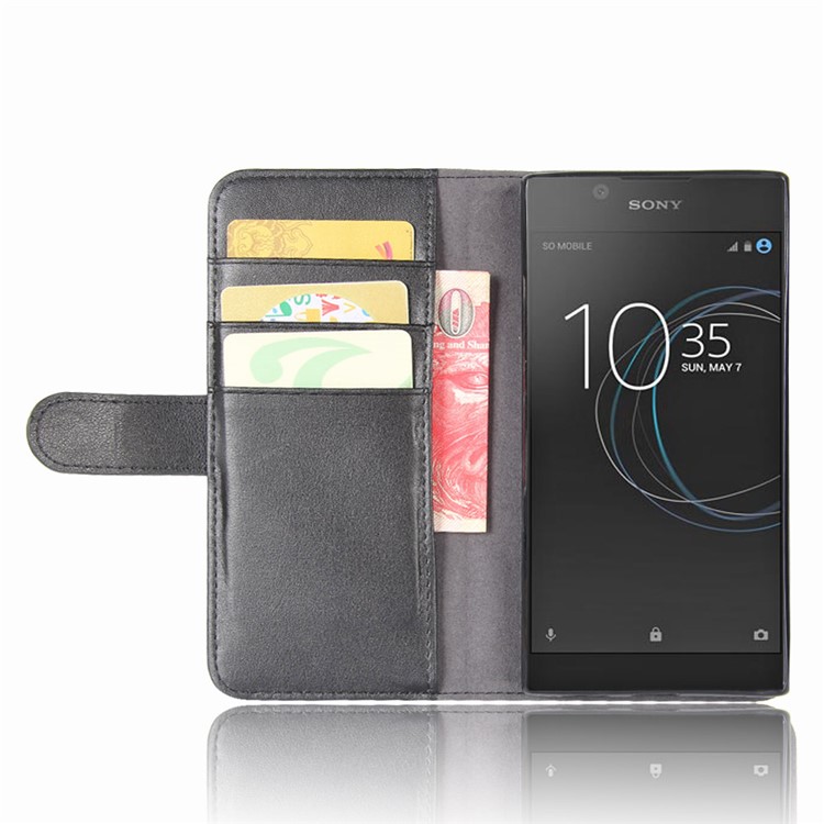 Genuine Split Leather Wallet Phone Casing Shell with Stand for Sony Xperia L1 - Black-8