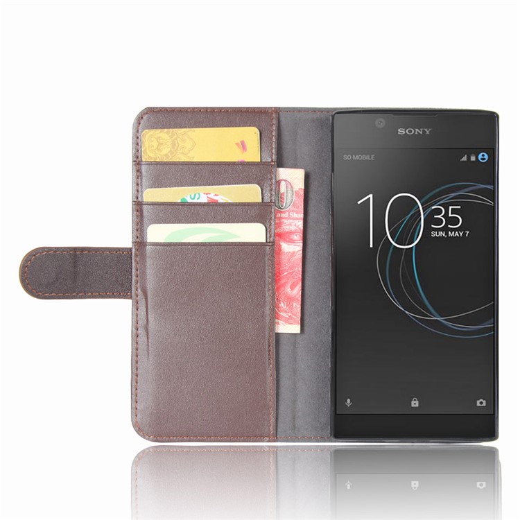Genuine Split Leather Wallet Phone Cover with Stand for Sony Xperia L1 - Brown-3