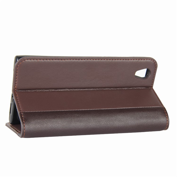 Genuine Split Leather Wallet Phone Cover with Stand for Sony Xperia L1 - Brown-6