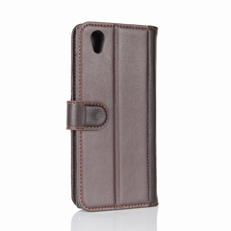 Genuine Split Leather Wallet Phone Cover with Stand for Sony Xperia L1 - Brown-7
