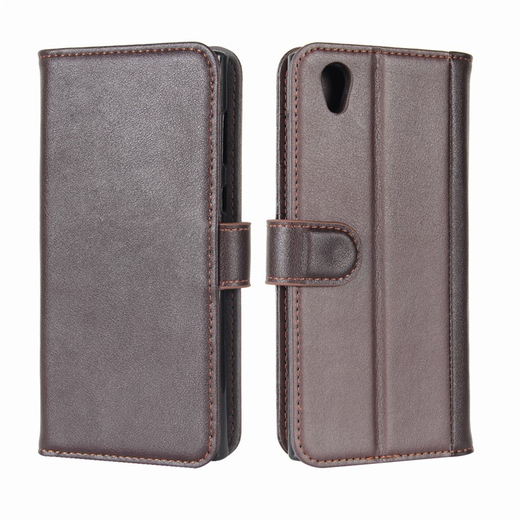 Genuine Split Leather Wallet Phone Cover with Stand for Sony Xperia L1 - Brown-8