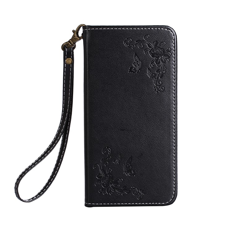 Auto-absorbed Imprint Butterfly Flower Leather Card Slots Case for Sony Xperia XA1 - Black-2