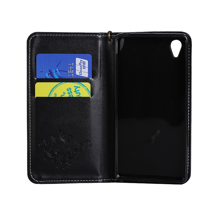 Auto-absorbed Imprint Butterfly Flower Leather Card Slots Case for Sony Xperia XA1 - Black-4