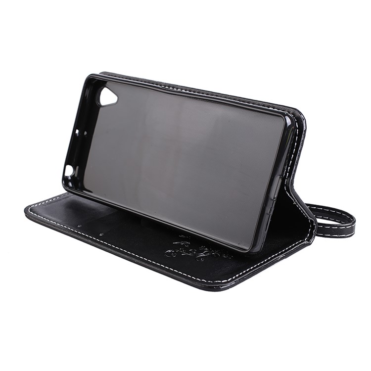 Auto-absorbed Imprint Butterfly Flower Leather Card Slots Case for Sony Xperia XA1 - Black-5