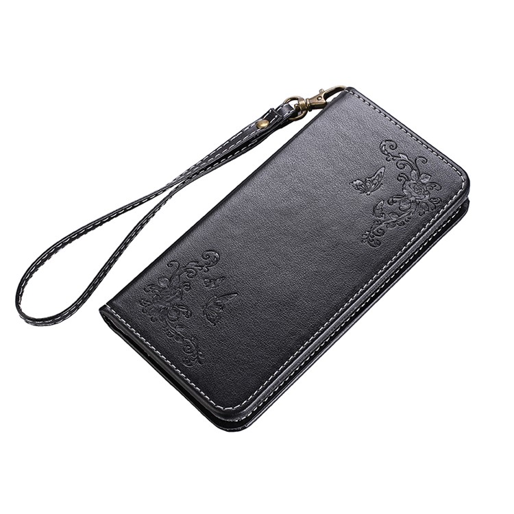 Auto-absorbed Imprint Butterfly Flower Leather Card Slots Case for Sony Xperia XA1 - Black-7