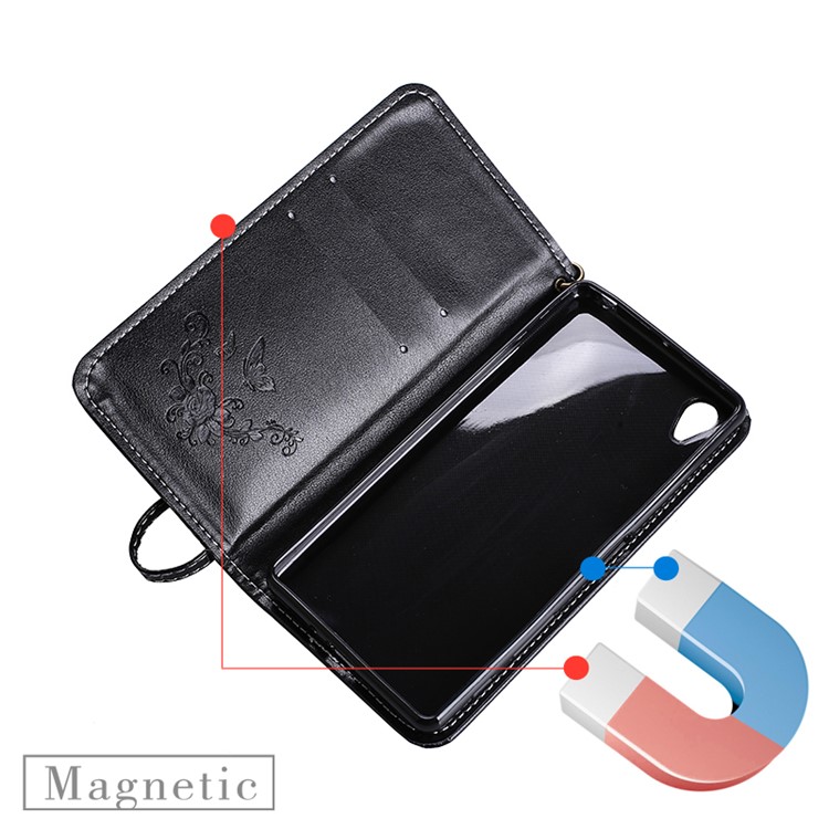 Auto-absorbed Imprint Butterfly Flower Leather Card Slots Case for Sony Xperia XA1 - Black-9