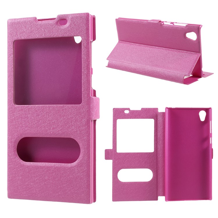 For Sony Xperia L1 Silk Texture Dual Window Stand Leather Phone Casing - Rose-1