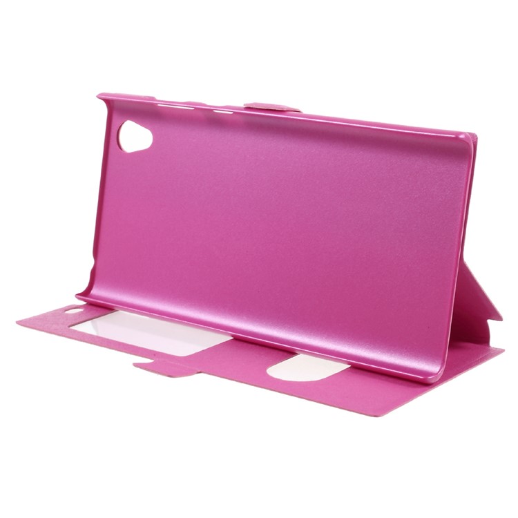 For Sony Xperia L1 Silk Texture Dual Window Stand Leather Phone Casing - Rose-3