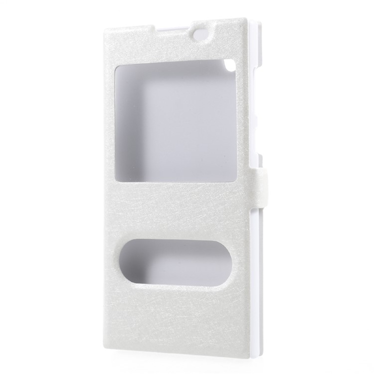 For Sony Xperia L1 Silk Texture Dual Window Stand Leather Phone Cover - White-1