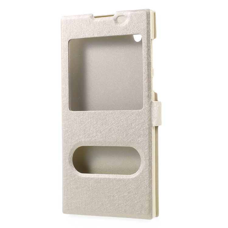 For Sony Xperia L1 Silk Texture Dual Window Stand Leather Phone Case - Gold-1