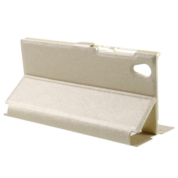 For Sony Xperia L1 Silk Texture Dual Window Stand Leather Phone Case - Gold-4
