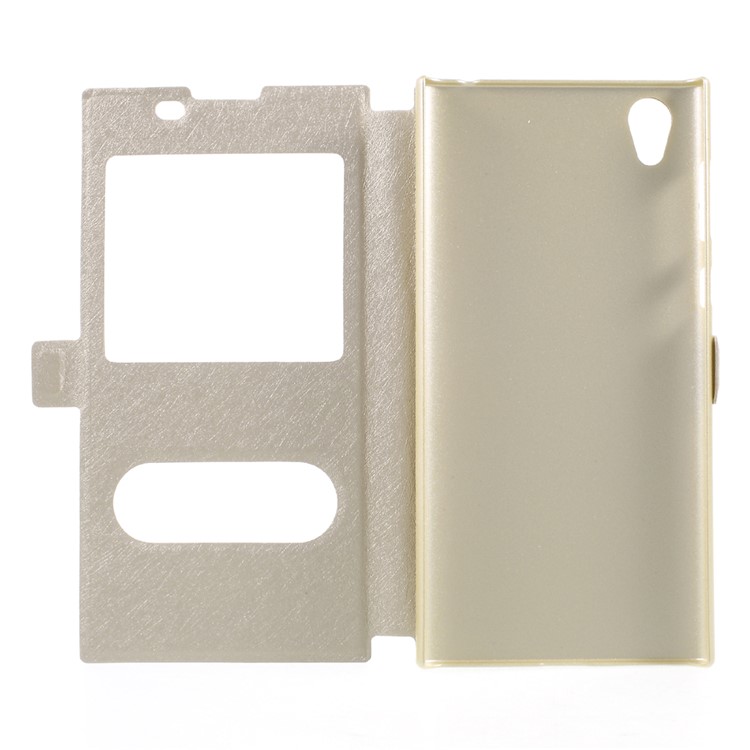 For Sony Xperia L1 Silk Texture Dual Window Stand Leather Phone Case - Gold-5