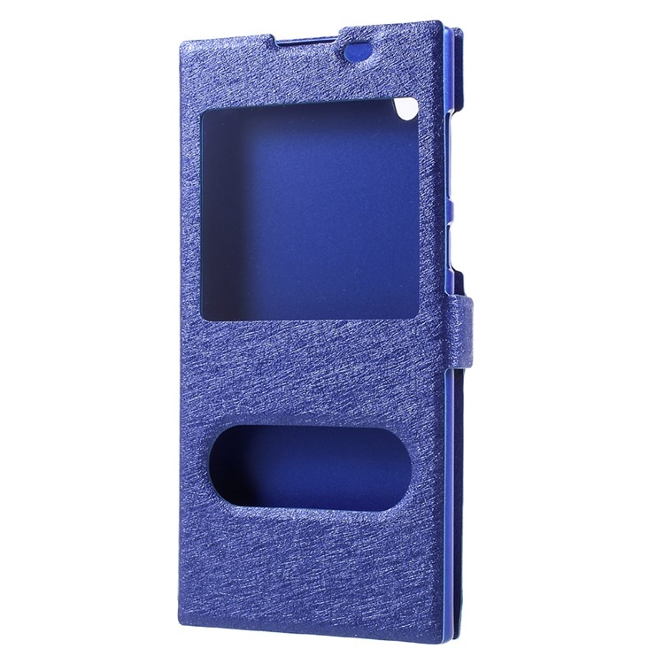 For Sony Xperia L1 Silk Texture Dual Window Stand Leather Phone Shell - Blue-1