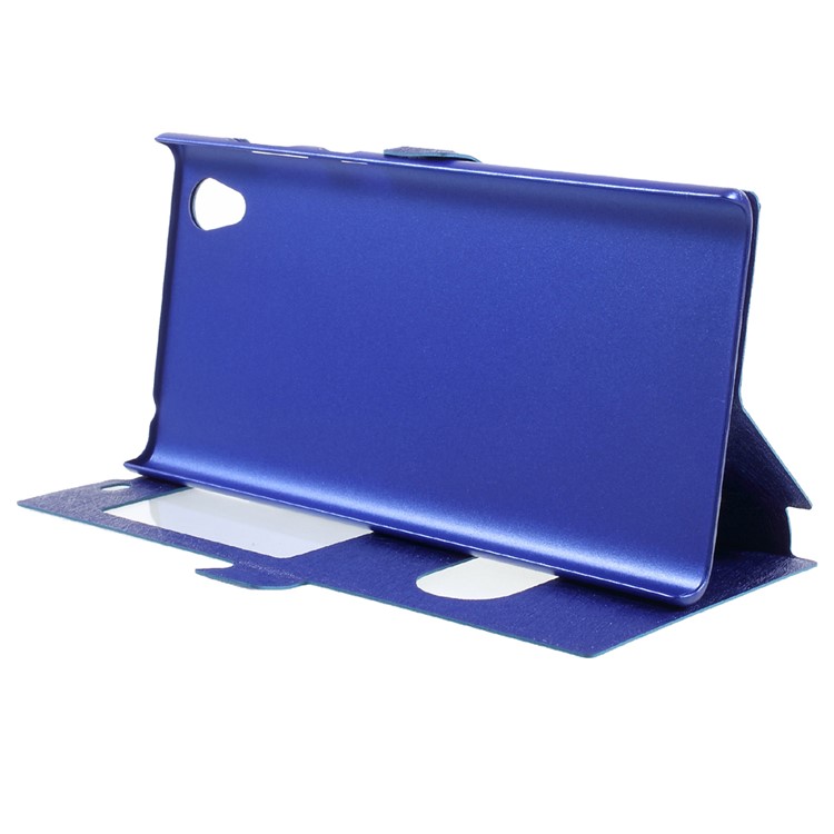 For Sony Xperia L1 Silk Texture Dual Window Stand Leather Phone Shell - Blue-3