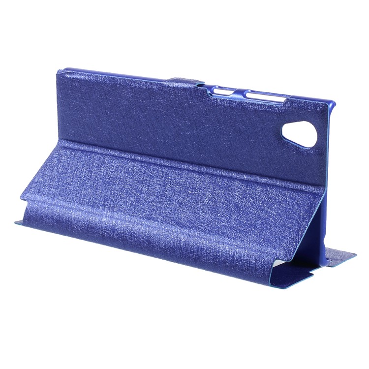 For Sony Xperia L1 Silk Texture Dual Window Stand Leather Phone Shell - Blue-4