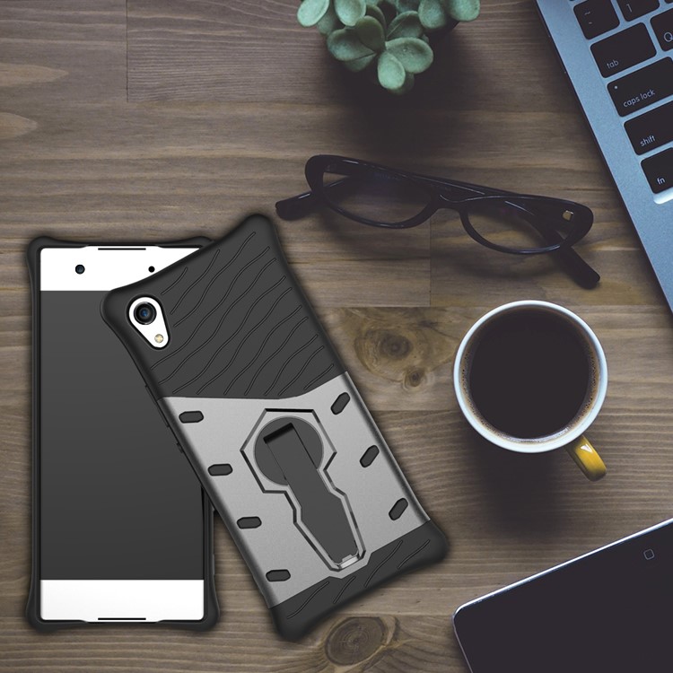 Soft TPU + Plastic Detachable Case with 360-degree Rotary Kickstand for Sony Xperia XA1 - Grey-1