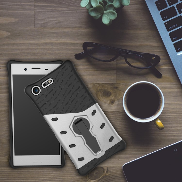 Soft TPU + Plastic Detachable Back Casing with 360-degree Rotary Kickstand for Sony Xperia XZ Premium - Silver-1