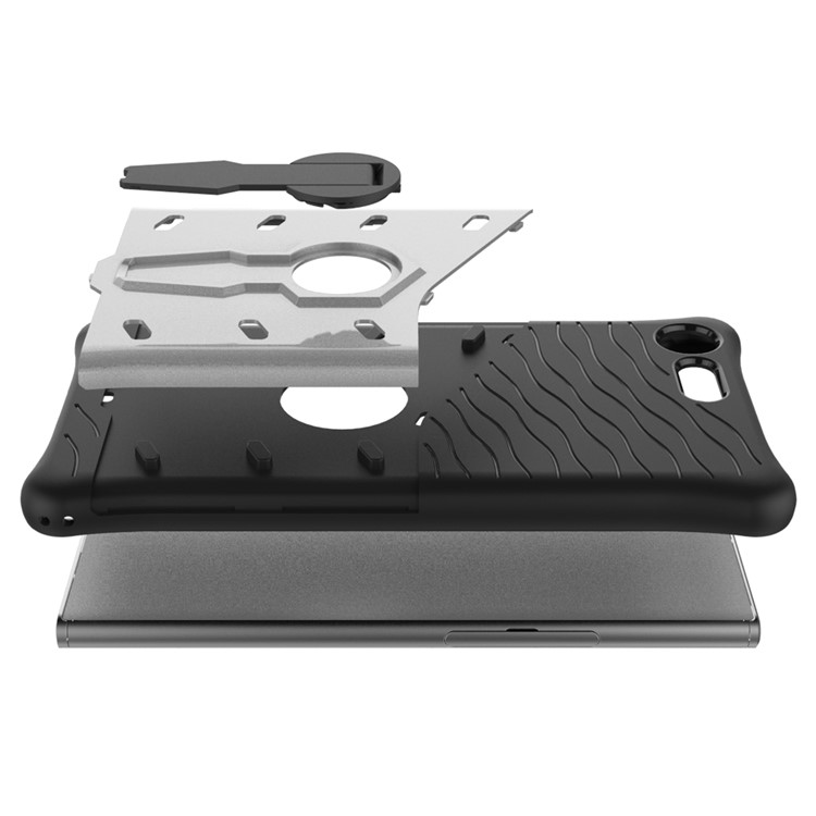 Soft TPU + Plastic Detachable Back Casing with 360-degree Rotary Kickstand for Sony Xperia XZ Premium - Silver-2