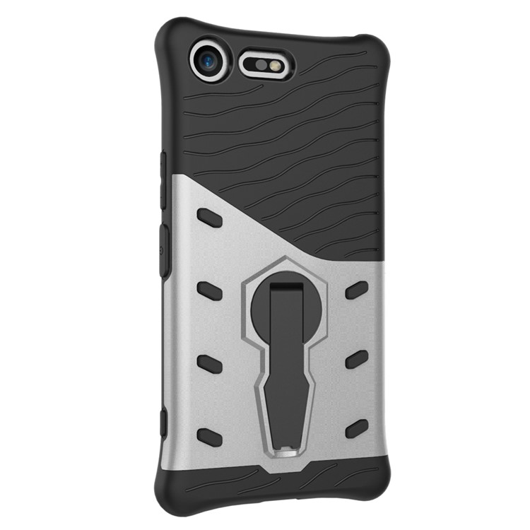 Soft TPU + Plastic Detachable Back Casing with 360-degree Rotary Kickstand for Sony Xperia XZ Premium - Silver-8