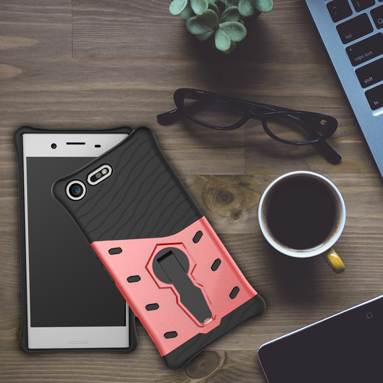 Soft TPU + Plastic Detachable Mobile Phone Case with 360-degree Rotary Kickstand for Sony Xperia XZ Premium - Red-1