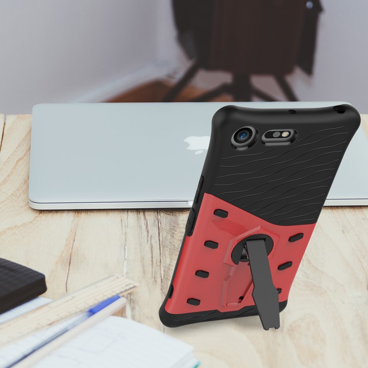 Soft TPU + Plastic Detachable Mobile Phone Case with 360-degree Rotary Kickstand for Sony Xperia XZ Premium - Red-11