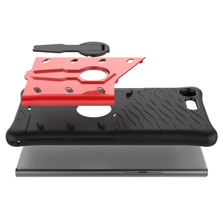 Soft TPU + Plastic Detachable Mobile Phone Case with 360-degree Rotary Kickstand for Sony Xperia XZ Premium - Red-2