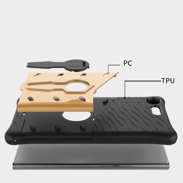 Soft TPU + Plastic Detachable Cell Phone Shell with 360-degree Rotary Kickstand for Sony Xperia XZ Premium - Gold-10