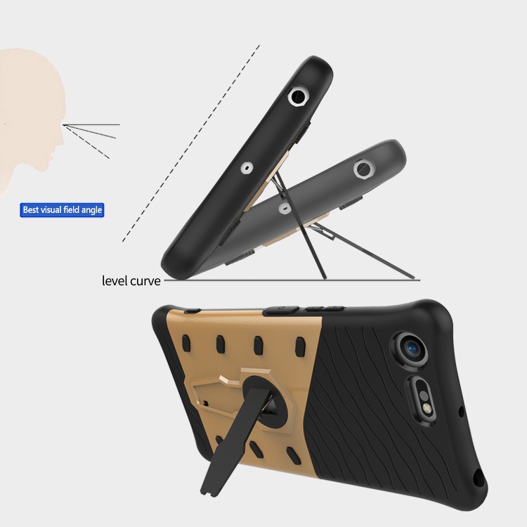 Soft TPU + Plastic Detachable Cell Phone Shell with 360-degree Rotary Kickstand for Sony Xperia XZ Premium - Gold-11